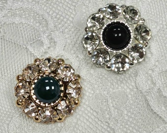 40L 25mm Black/Emerald Green diamante shank buttons, Gold Button, Silver,  shank button, dress button, fancy button, rhinestone button