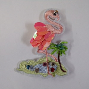 Flamingo Iron on Embroidered Patch, Fancy Sewing Patch, Glue on Patch, Badge iron on, badges