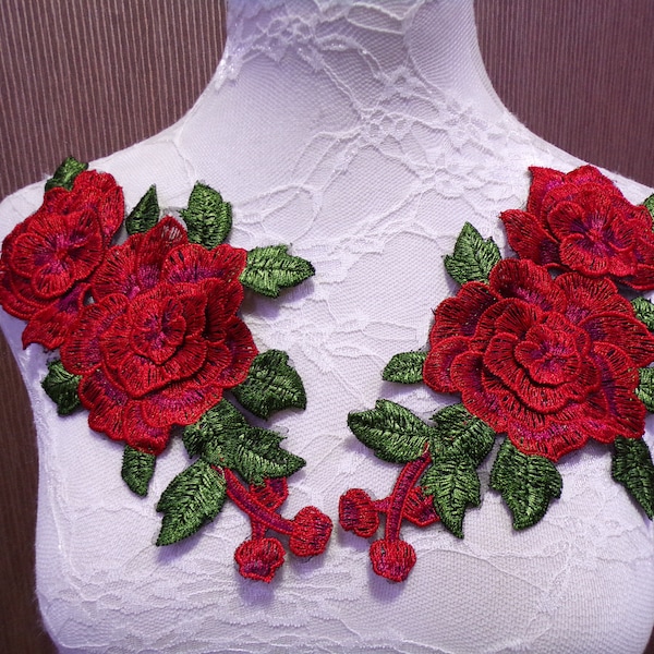 Embroidered Roses applique, Embroidered Patch, Decorative Patch, Clothing, Bags, Jackets, flower appliqué, rose patch,