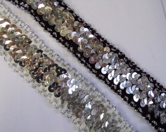 3.5cm wide Black White Sequins Elastic, Lurex Elastic, Sequins Stretch Trim, decor sewing craft, sequins, stretch sequin