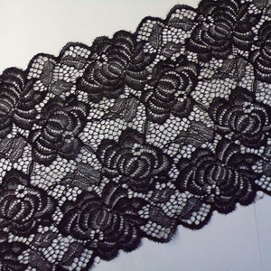 20 cm, Elegante BLUMEN Stretch Spitzenborte, Schwarz Oder Elfenbein, Stretch Spitze, Französische Spitzenborte, Breite Spitze, Stretch Spitze, Dessous Spitze, weiche Spitze