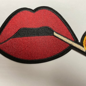 Embroidered Lips Motif, iron on patch, lips patch, glue on patch, badge iron on, badges