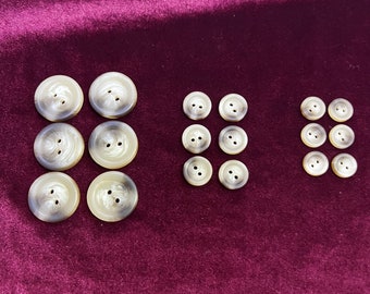 6pcs, Horn Buttons, brown buttons, 12.5mm 20L, 15mm 24L, 25mm 40L, 2 hole button, brown buttons, 3 sizes matching buttons. Bone buttons
