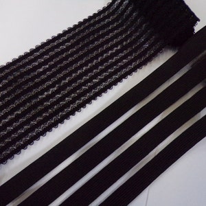 1 mtrs - 7cm Black Elastic, Lingerie Elastic, Swimwear, Dancewear, Sewing, Craft, fancy elastic, frill elastic. Wide elastic, elastic.