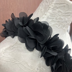 Black Flower Organza on elastic tape roll, Elasticated Flower Organza, Elastic Tape, Flower Applique, flower, elastic flower, rose tape
