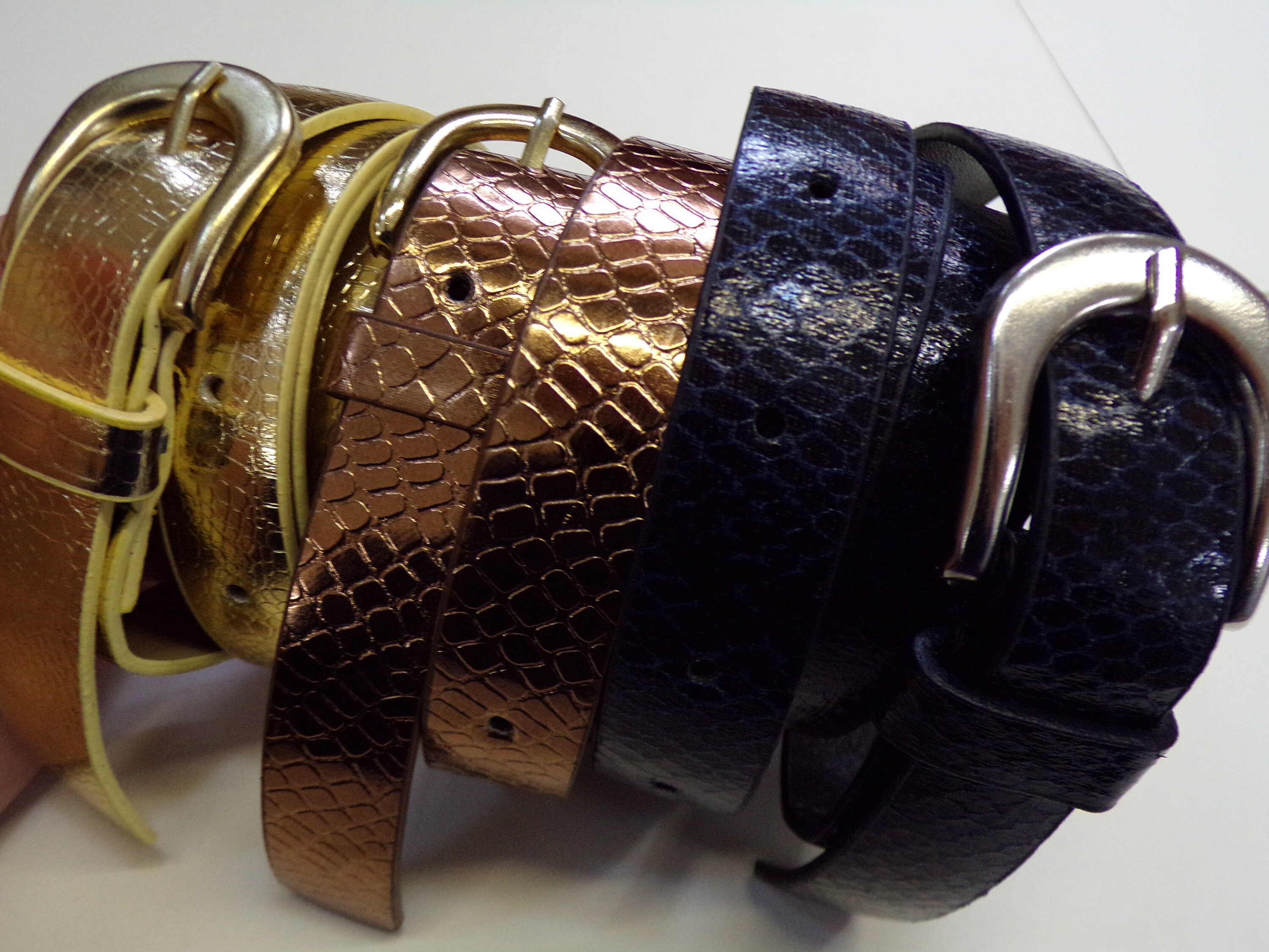 VTG Brown Snake-Texture Navy Fabric Waist Belt Gold Buckle VINTAGE 80s 90s NAVY Genuine Snakeskin Leather Skinny Chic  main image 2
