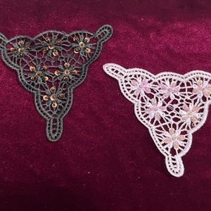 Embroidered Floral lace motif beaded with sequins and beads, Lace Applique, neck trim, occasion wear appliqué, embroidered applique