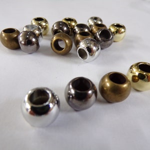 12mm, Round Gold Silver Beads, Large Hole beads, Macrame beads, Jewel beads, Cord stopper, Jewellery, Craft, beads, colour beads