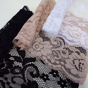 Beautiful Stretch Lace 15cm Black, White, Ivory, Stone, Stretch Lace for Underwear, Tops, Dresses, Sewing Craft, lace, soft lace