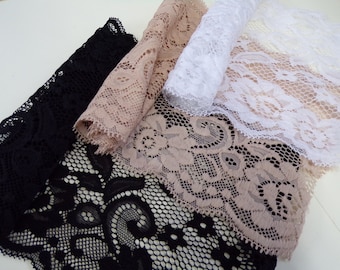 Beautiful Stretch Lace 15cm Black, White, Ivory, Stone, Stretch Lace for Underwear, Tops, Dresses, Sewing Craft, lace, soft lace