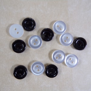 11.5 mm - 18L, Black or White 2 Hole Buttons, shirt buttons, ring edge buttons
