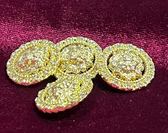 Botones de cabeza de león de metal dorado con diamantes de imitación 34L, botón de cabeza de león, botón 34L, botón de abrigo, botones de metal, botones dorados, botones de chaqueta,