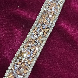 Coral/Silver Diamante Ribbon for Bridal, Sash Diamante Wedding, Jewel trim, Diamanté iron on, Belt, Iron on Trim for Bag, Decoration, Red,