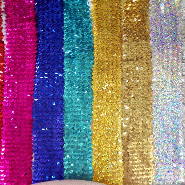 1mtr, 5.4cm wide Sequin Elastic, Sequin Stretch Trim, Sequin band, stretch sequin Sewing, Hair Craft, Decor