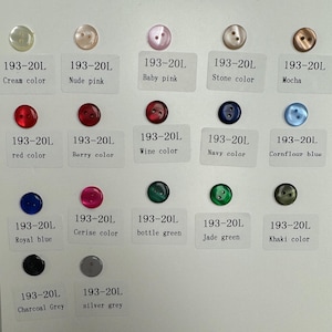 May include: A chart of 15 different coloured buttons, each labelled with a colour name and the code "193-20L".