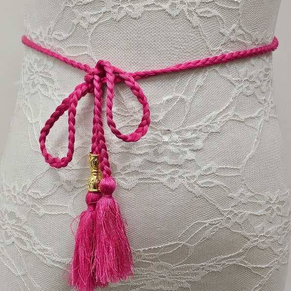 Braided tassels, braided belt, tassel belt, tassels, pink braids, pink tassels, plaited belt, pink belt, boho tassel belt, pink plaited belt