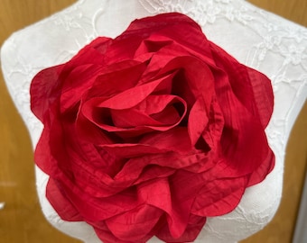 Beautiful red rose, flower pin, bridal rose, flower, fabric rose, corsage, bridal corsage, red corsage, large corsage, prom rose, race day