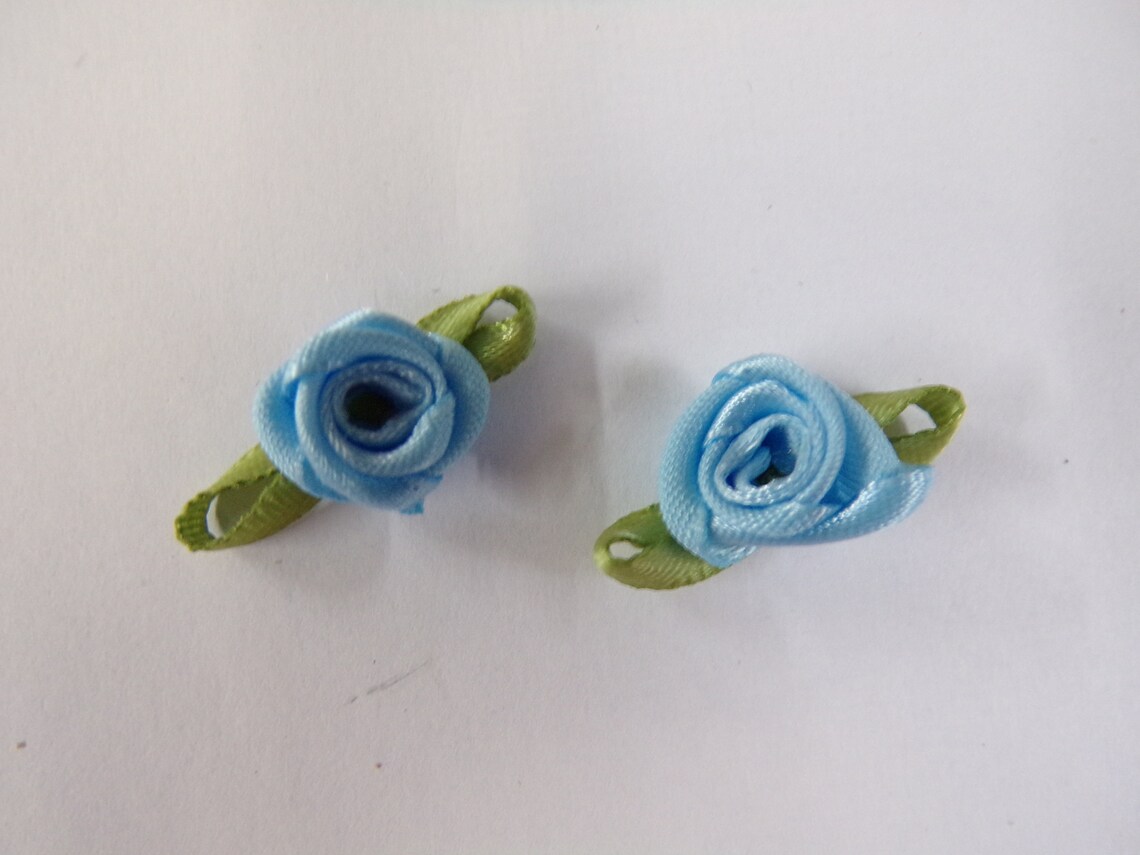 Satin Ribbon Roses, Sew on Flowers, Blue or White Ribbon Roses, Sewing ...