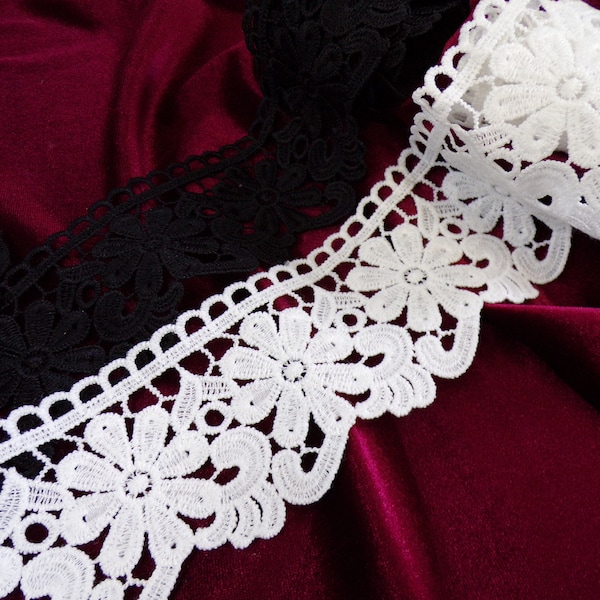 Elegant FLORAL Guipure Lace Trim 60 mm Black, off White Sewing Ribbon Craft Dress