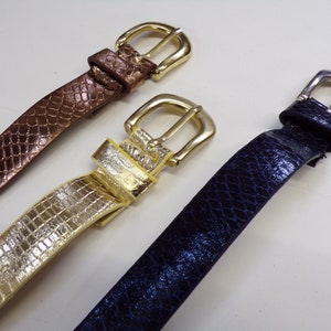 Ceinture pour femme motif serpent - Style fin - En bleu marine, or, bronze, ceintures de qualité, ceinture en peau de serpent synthétique, ceintures, ceintures tendance, ceinture 2 cm