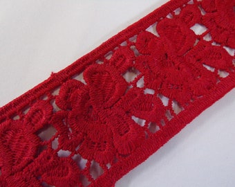 Beautiful Floral Guipure Lace Trim, Red Lace, Sewing Ribbon, Craft, Tape, red floral lace, red cotton lace,