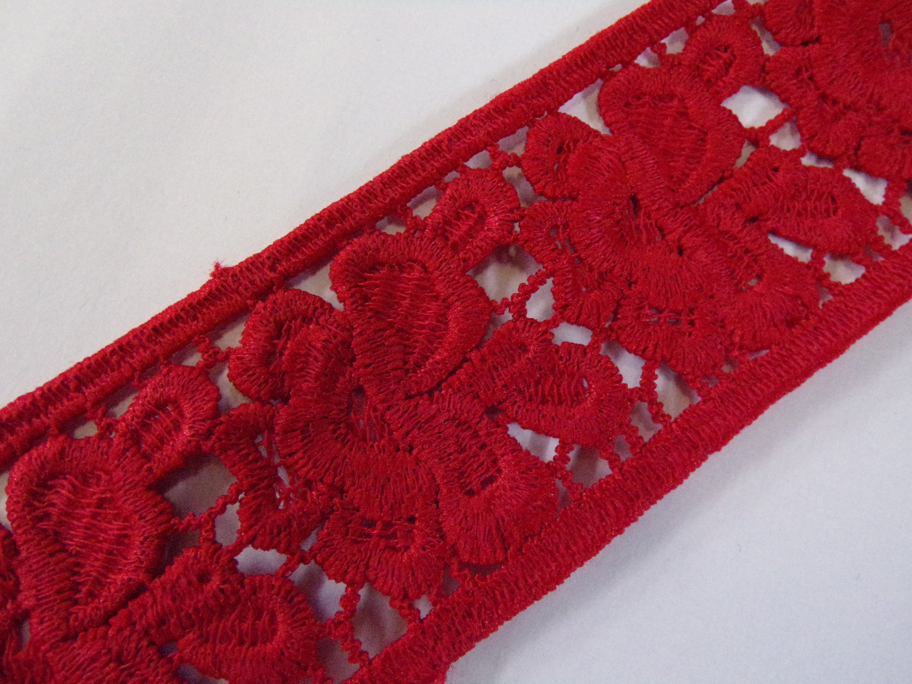 Beautiful Floral Guipure Lace Trim, Red Lace, Sewing Ribbon, Craft, Tape,  Red Floral Lace, Red Cotton Lace, 