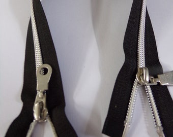 No.5 18” Two way Black Metal Open end zips, Black tape Metal Teeth, Branded zips, open end zips, metal zips, coat zips, silver zips