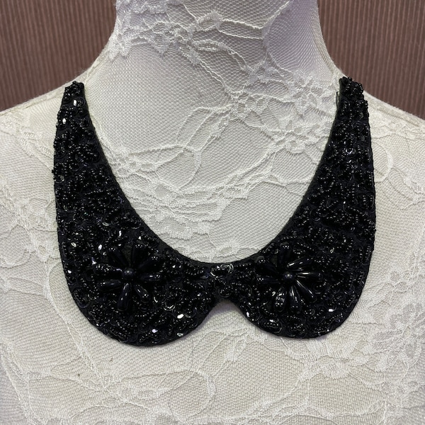 Exquisite Beaded Sequin Collar, black collar, black neck trim, sequin neck trim, bead necktrim