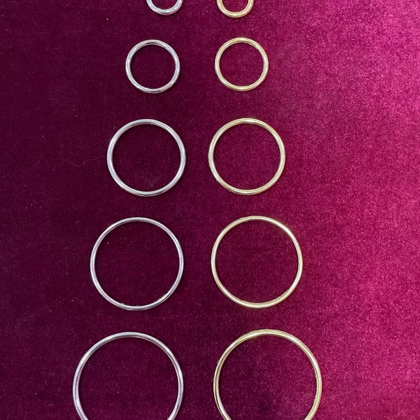 5 sizes - Solid Metal Hoop Rings - Silver and Gold, metal rings, metal hoops, solid rings, napkin rings, swimwear rings, rings, metal buckle