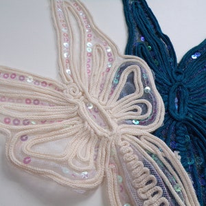 Lace Sequin Neck Trim, Butterfly appliqué, Sew on Patch, Decor, Sewing, Craft