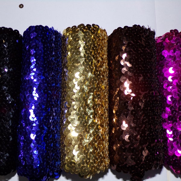 15 cm de large, élastique à sequins, bordure extensible à sequins, couture, sequin artisanal, bande à sequins, sequin extensible, 5 couleurs, bande à sequins extensible, paillettes