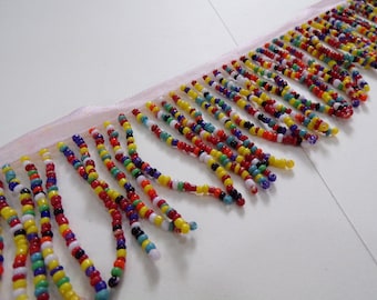 Multi Coloured Acrylic Beaded Trim, bead fringe, beaded tassel, multi tassel bead, beaded fringing, beads, fringe