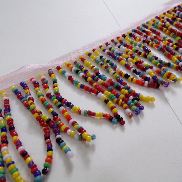 Multi Coloured Acrylic Beaded Trim, bead fringe, beaded tassel, multi tassel bead, beaded fringing, beads, fringe