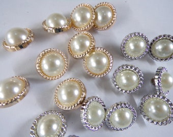 6pcs - 28L/34L, Pearl Gold and Silver Shank Buttons, Gold buttons, Silver Buttons, Coat Buttons, Clothing Buttons, fashion buttons