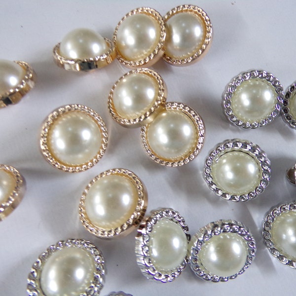 6pcs - 28L/34L, Pearl Gold and Silver Shank Buttons, Gold buttons, Silver Buttons, Coat Buttons, Clothing Buttons, fashion buttons
