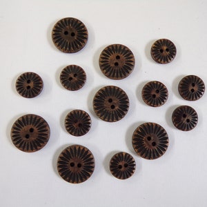 12.5mm, 18mm Fancy Brown Buttons, Effect Textured Buttons, 2-hole Buttons, Wood Style Buttons, Sewing, Craft