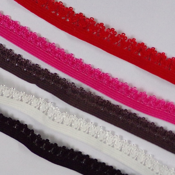 12mm, Dessous elastisch, dekorative Einfassung Dessous, elastische Spitzenbesatz für Unterwäsche, Knicker elastisch, ric Rac elastisch, picot elastisch