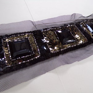 Black Gold Sequin Applique, jewel appliqué, fashion patch, couture Appliqué, sequin appliqué, jewel patch
