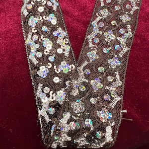 Brown lace with silver iridescent sequins, Lace mesh with sequins, Sequin trim, sequin lace, brown lace, mesh trimming