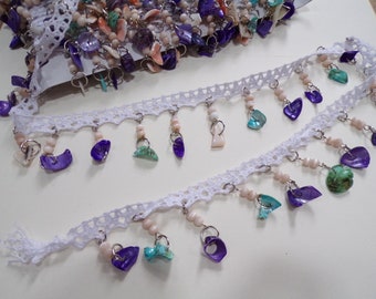 Multi Coloured Beaded Trim, shell fringe, beaded fringe, festival fringe, swimwear fringe, fringe, shell tassel