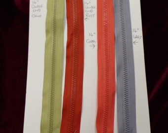 14" DOUBLE ENDED ZIPS,replacement zips, garment zips, coloured zips