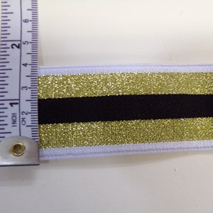 Elastic 25mm 35mm 40mm wide, multiple options, Quality Elastic, jacquard elastic, zig zag elastic, Greek key elastic, elastics, logo,1mtr 2 stripe Gold Lurex