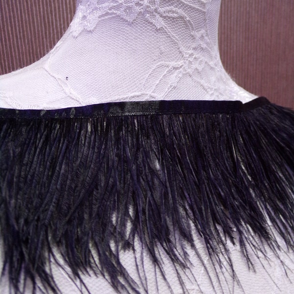 Black Feather Trim, Feather Trimming Fringe with Satin Ribbon Tape, Costumes Decoration, Dancewear, Ostrich feather, feather trim, white