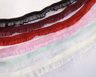 15mm Ruffle Edge Elastic, Lingerie Elastic, Organza Frill Ruffle for sewing ,lingerie, crafts, frill, organza. Frill, 10 colours