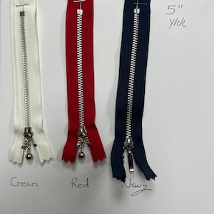 5&#39;&#39; YKK Metal Closed End Zip, Cream Zip, navy Zip, YKK Zip, Metal Zip, 5&#39;&#39; Zip, Closed End Zip, Coloured Zip, Dress Zip, Bag Zip, Jacket