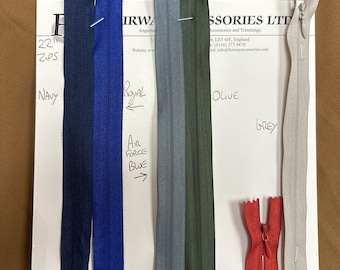22" zips, 56cm zips, invisible zips, coloured zips, dress zips, cc4 zippers, concealed zips, zippers, zips, dress zipper