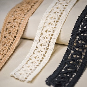Adorno de encaje floral, adorno de encaje, encaje de crochet, encaje de algodón, encaje beige,
