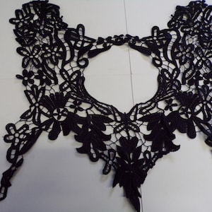 Exquisite Embroider Black Lace Applique, Large body trim, Neck Trim, Floral Appliqué, Sewing Patch