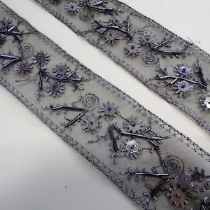 Embroidered sequin and beaded organza Trim, 5.5cm wide