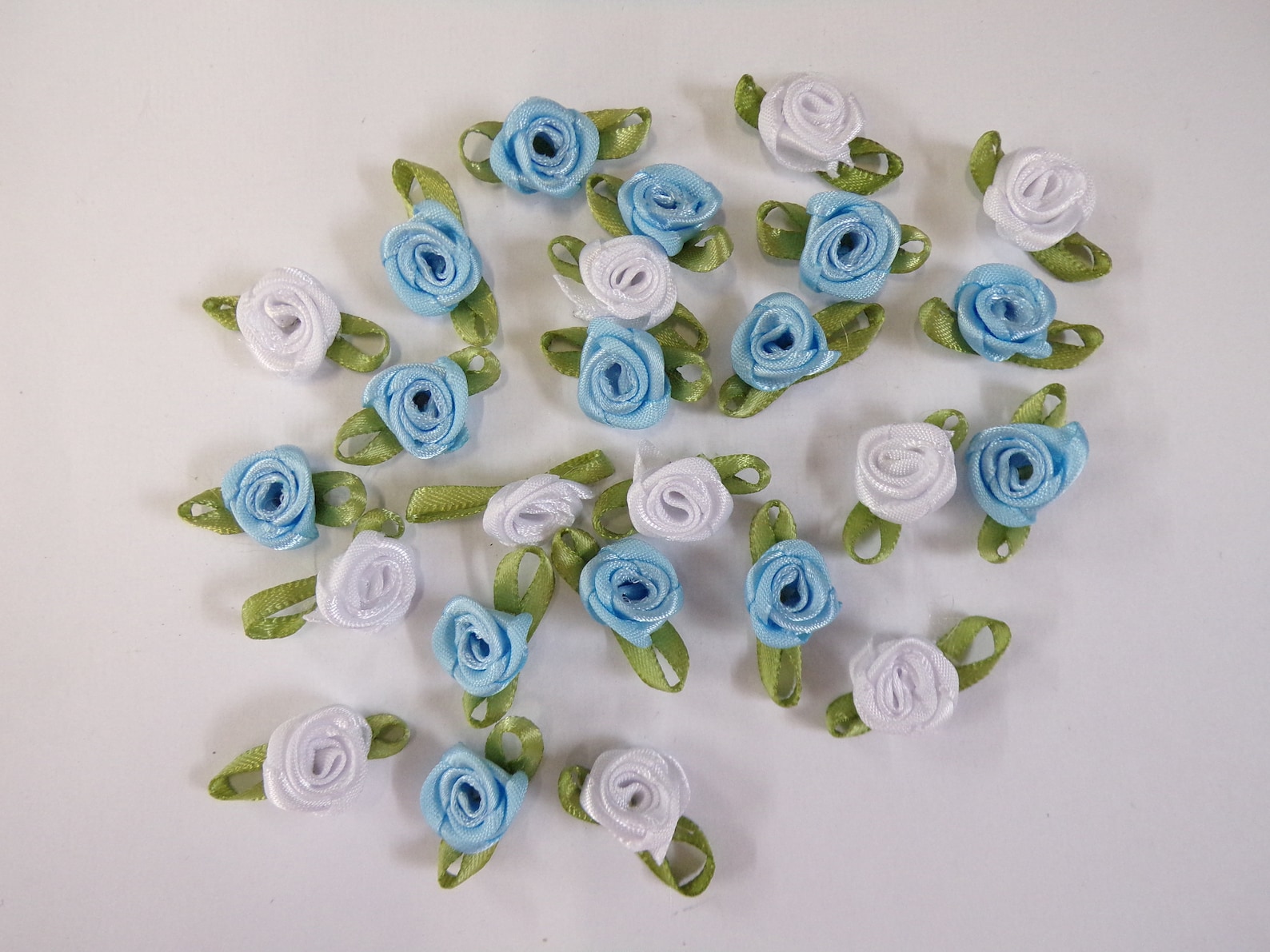 Satin Ribbon Roses, Sew on Flowers, Blue or White Ribbon Roses, Sewing ...